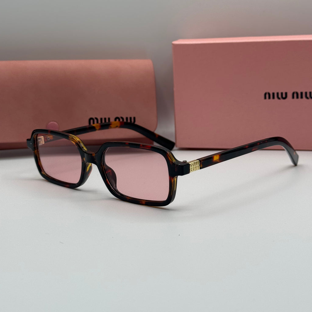 Miu Miu Sunglasses – Tortoise Shell Rectangle / Pink Lenses