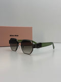 Miu Miu Octagonal Gunmetal Metal Gradient Sunglasses – Green Temple