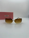 Miu Miu Brown Rimless Shield Sunglasses – Gold Logo Edition