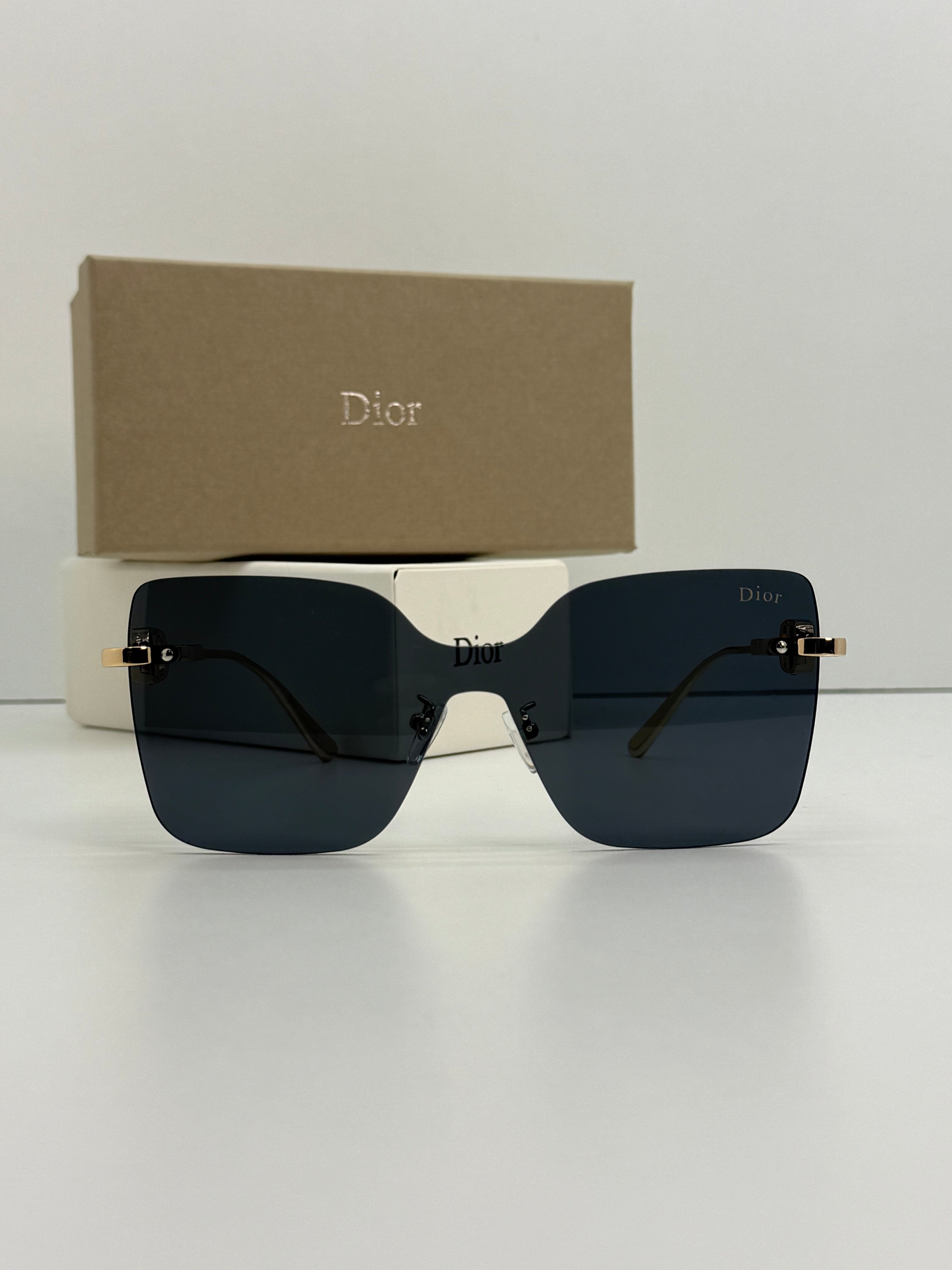 Dior Rimless Square Sunglasses (Gold / Dark Grey)