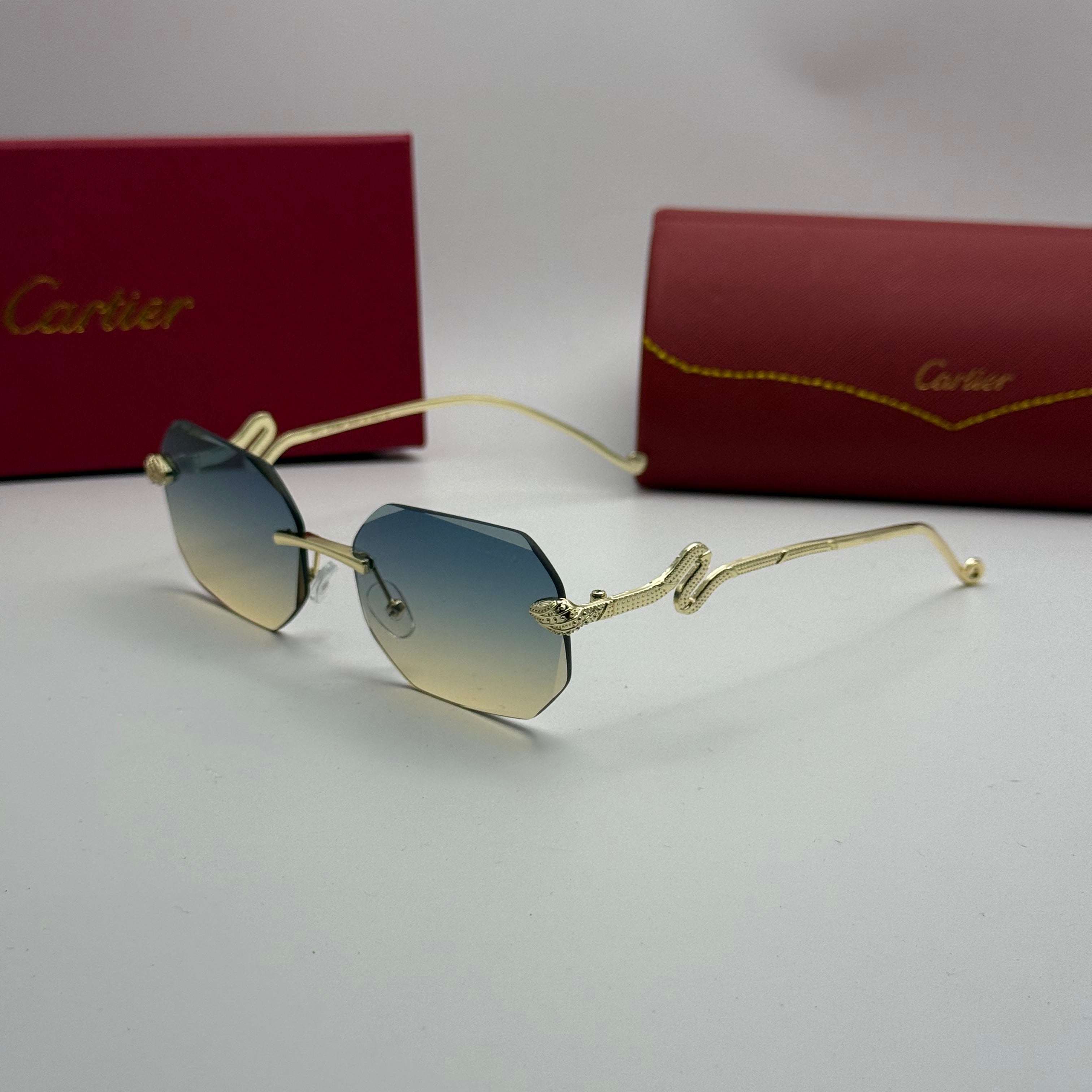 Cartier Panthère Rimless Sunglasses — Gold & Blue-Yellow Gradient