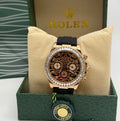 Rolex Daytona-Style Rose Gold Chronograph – Diamond Bezel / Leopard Dial / Black Rubber Strap
