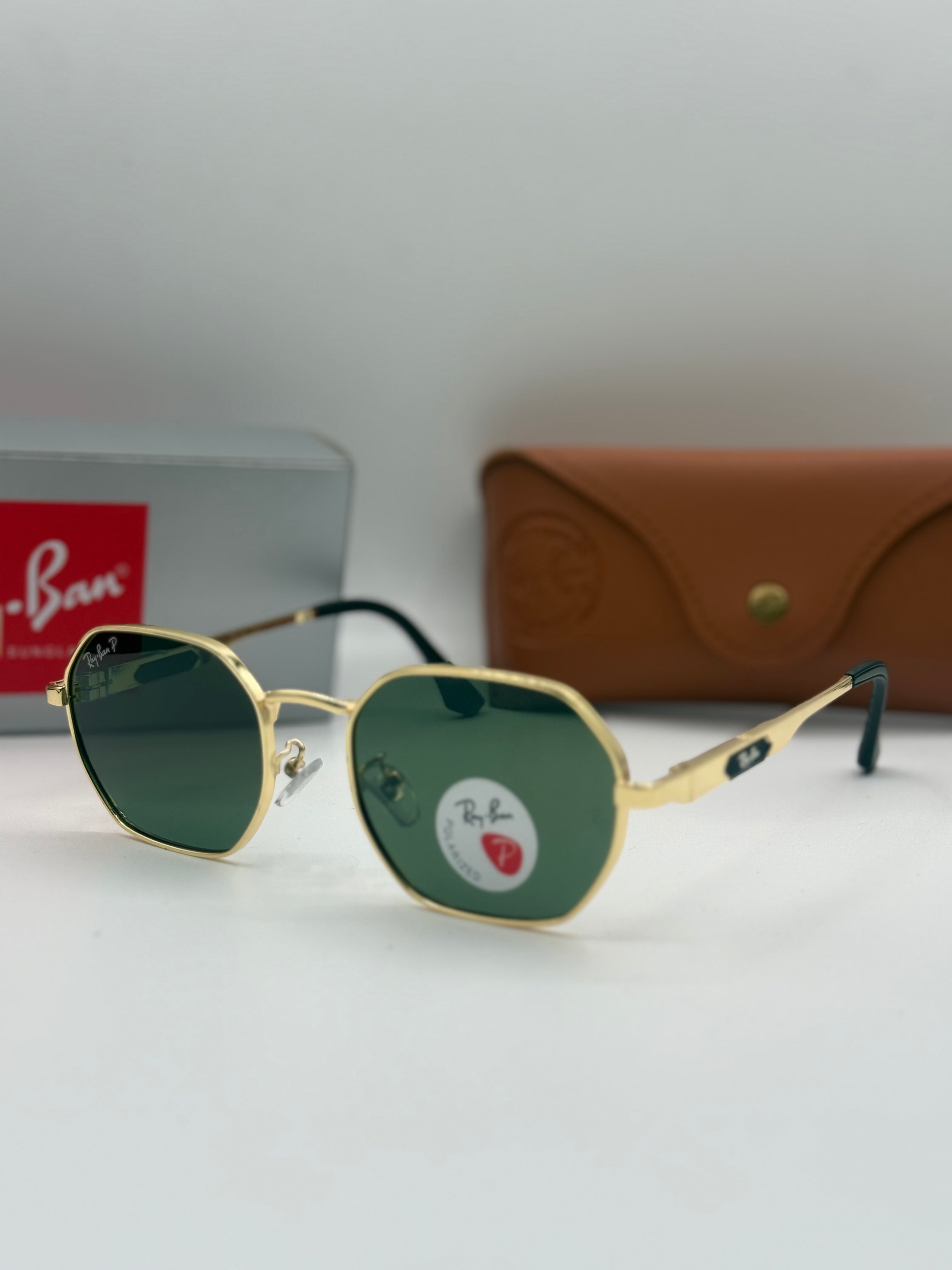 Ray Ban Polarized Hexagonal Sunglasses – Gold Frame / Green Lens