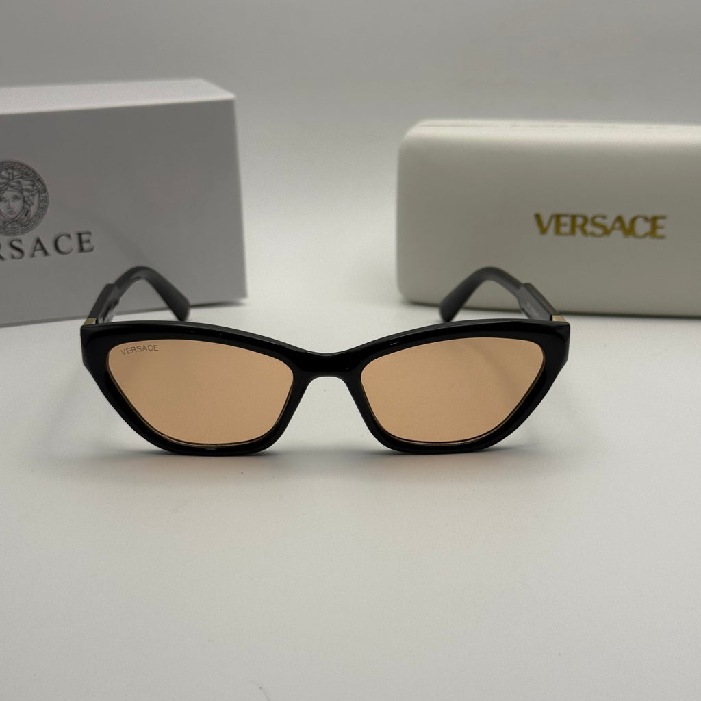 Versace Cat-Eye Sunglasses – Black / Amber Lenses