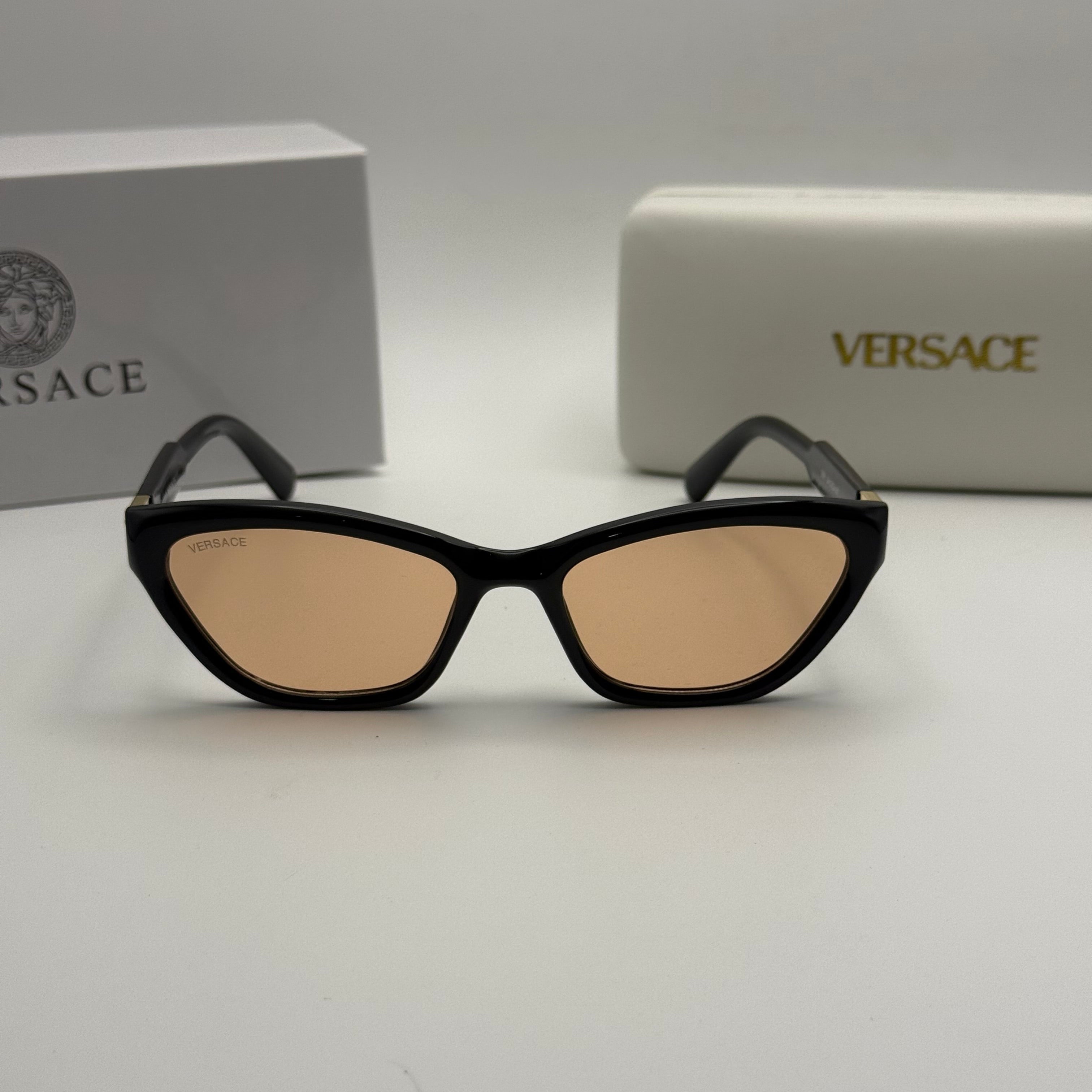 Versace Cat-Eye Sunglasses – Black / Amber Lenses