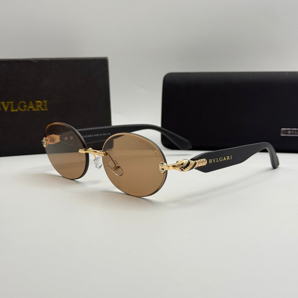 Bvlgari Rimless Oval Sunglasses – Gold & Brown
