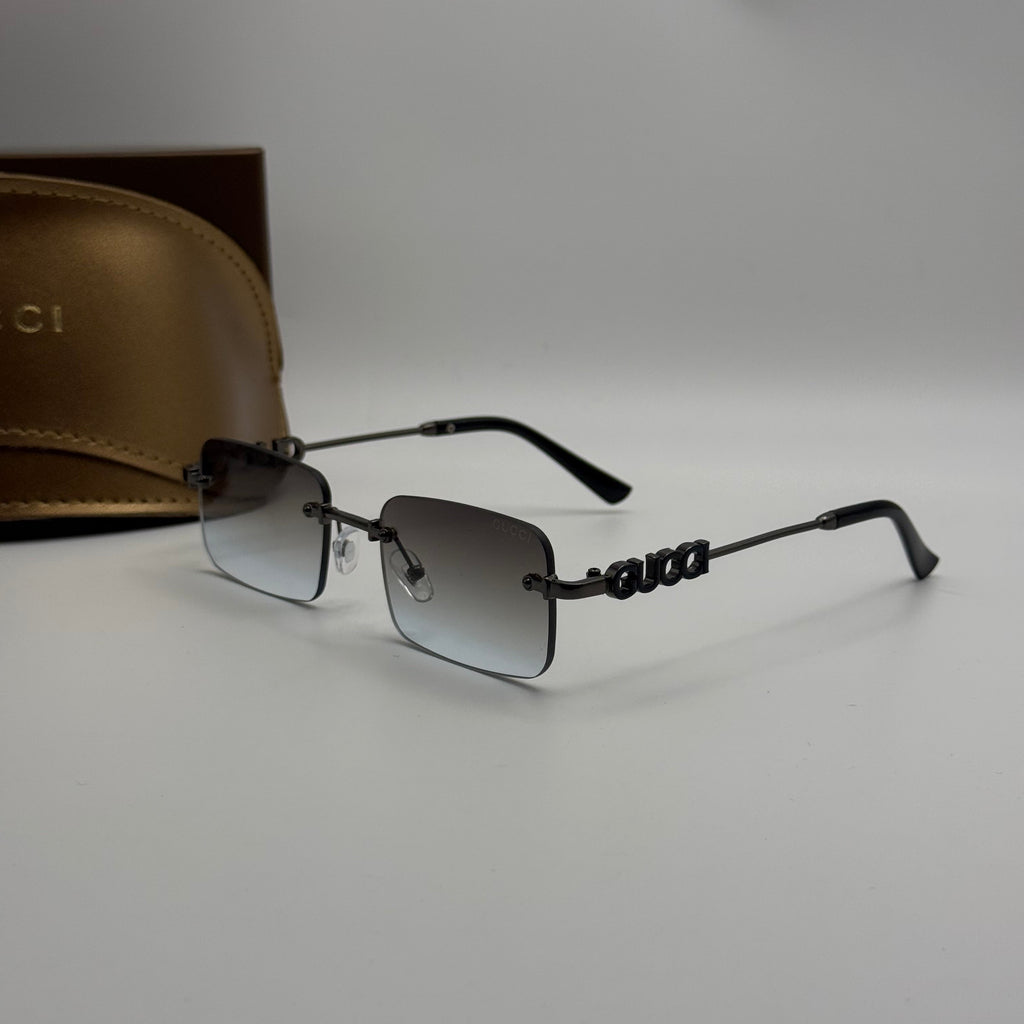 Gucci Rimless Rectangle Sunglasses – Gunmetal & Grey Gradient
