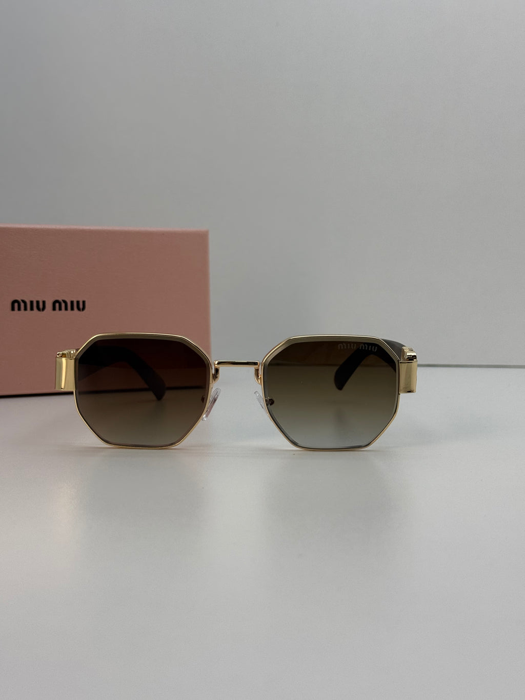 Miu Miu Octagonal Gold Metal Gradient Sunglasses – Brown Lens
