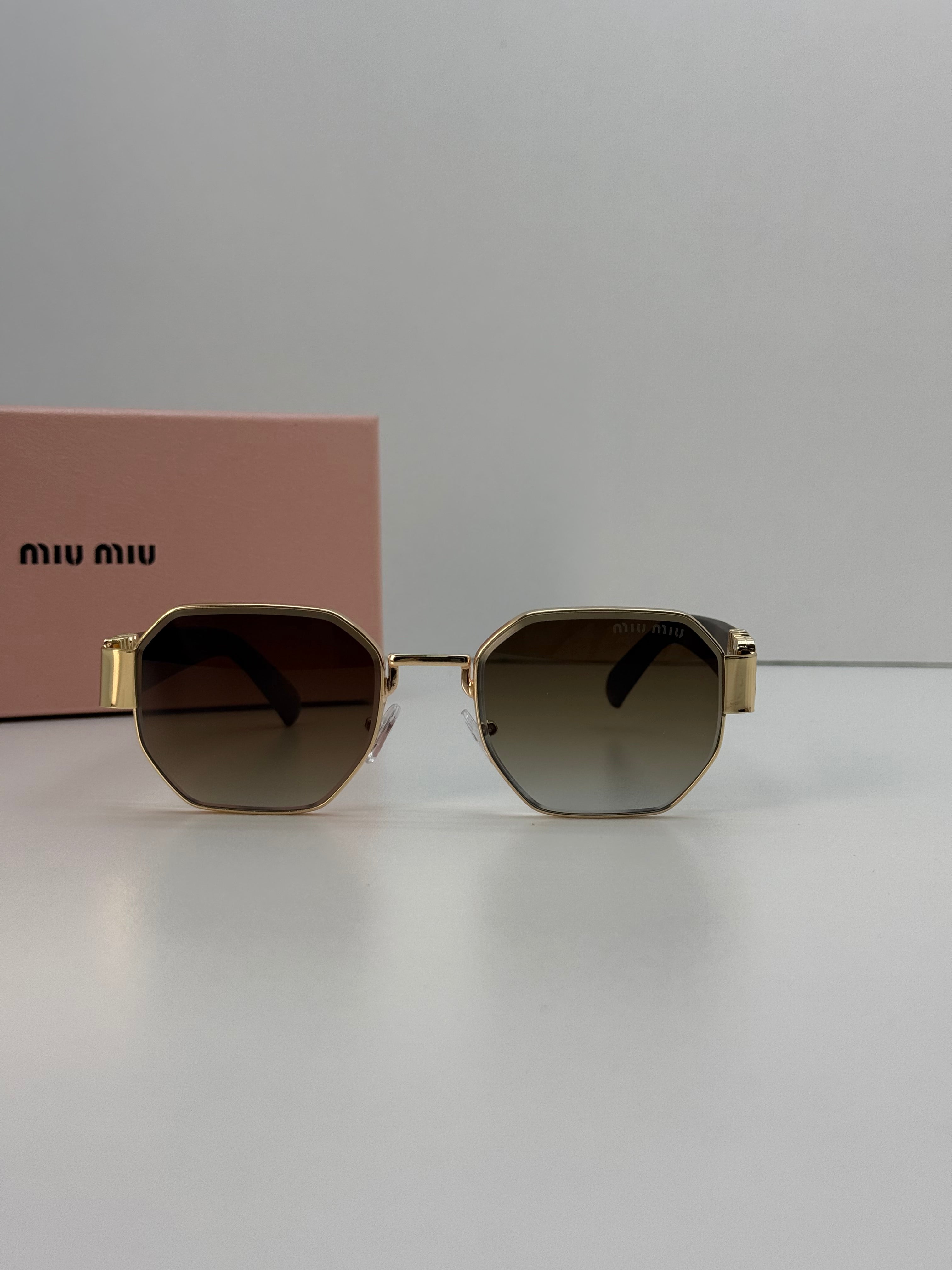 Miu Miu Octagonal Gold Metal Gradient Sunglasses – Brown Lens