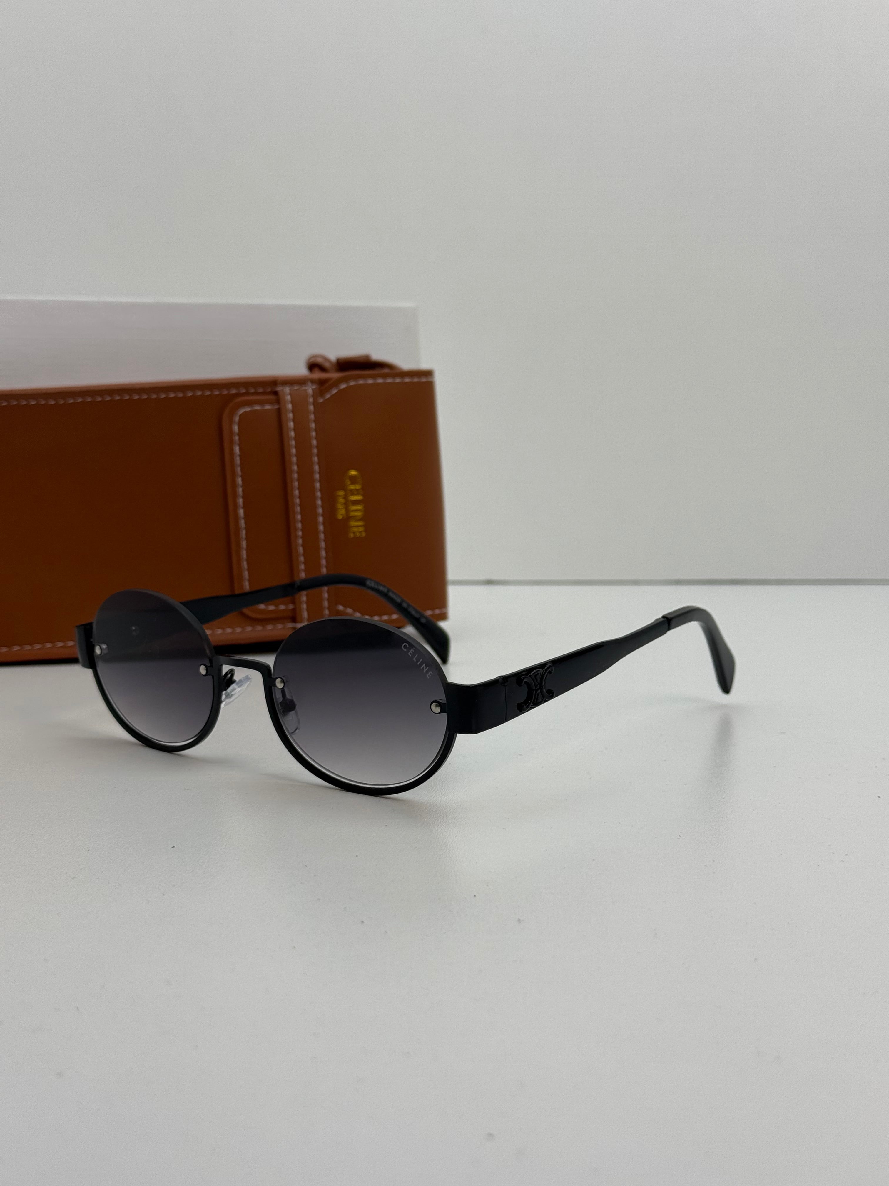 Celine Triomphe Round Metal Sunglasses – Matte Black Grey Gradient