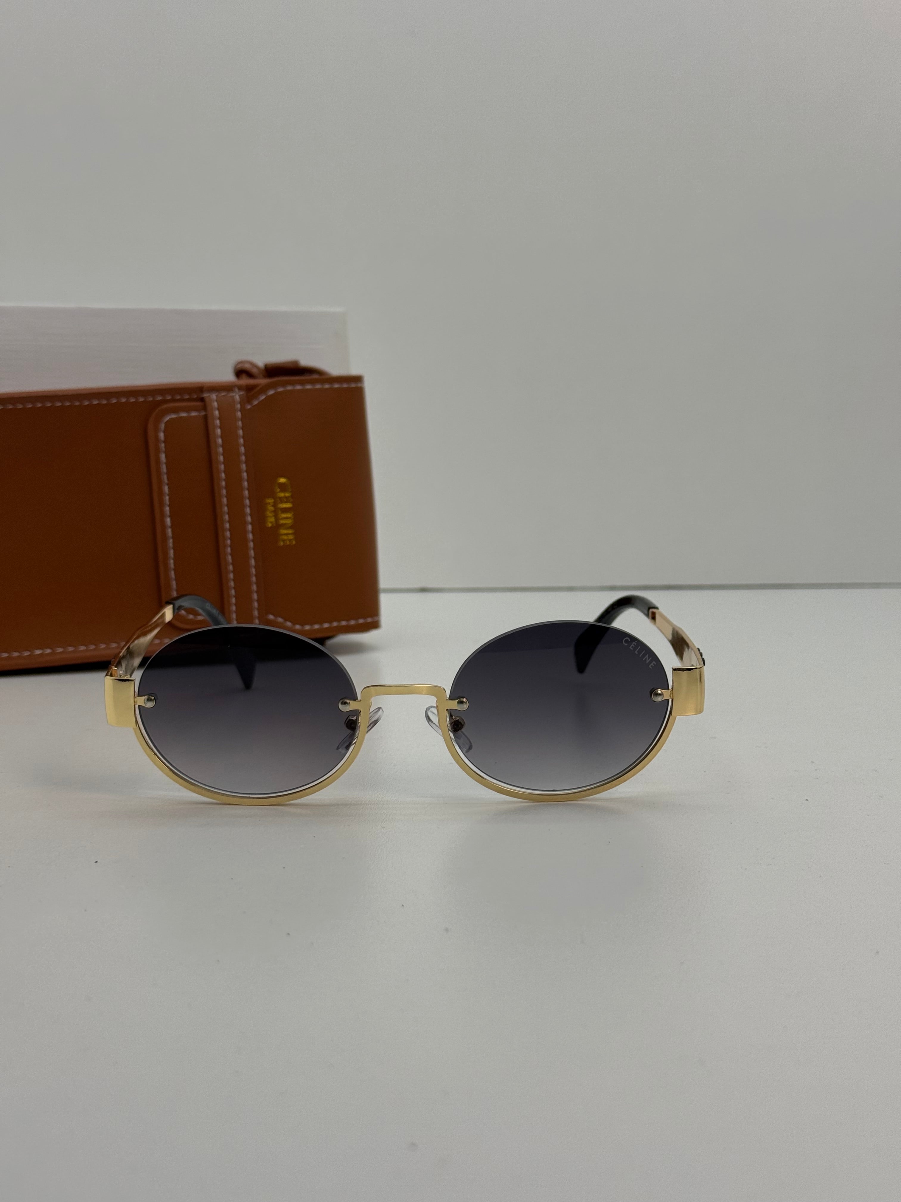 Celine Triomphe Round Metal Sunglasses – Gold Grey Gradient