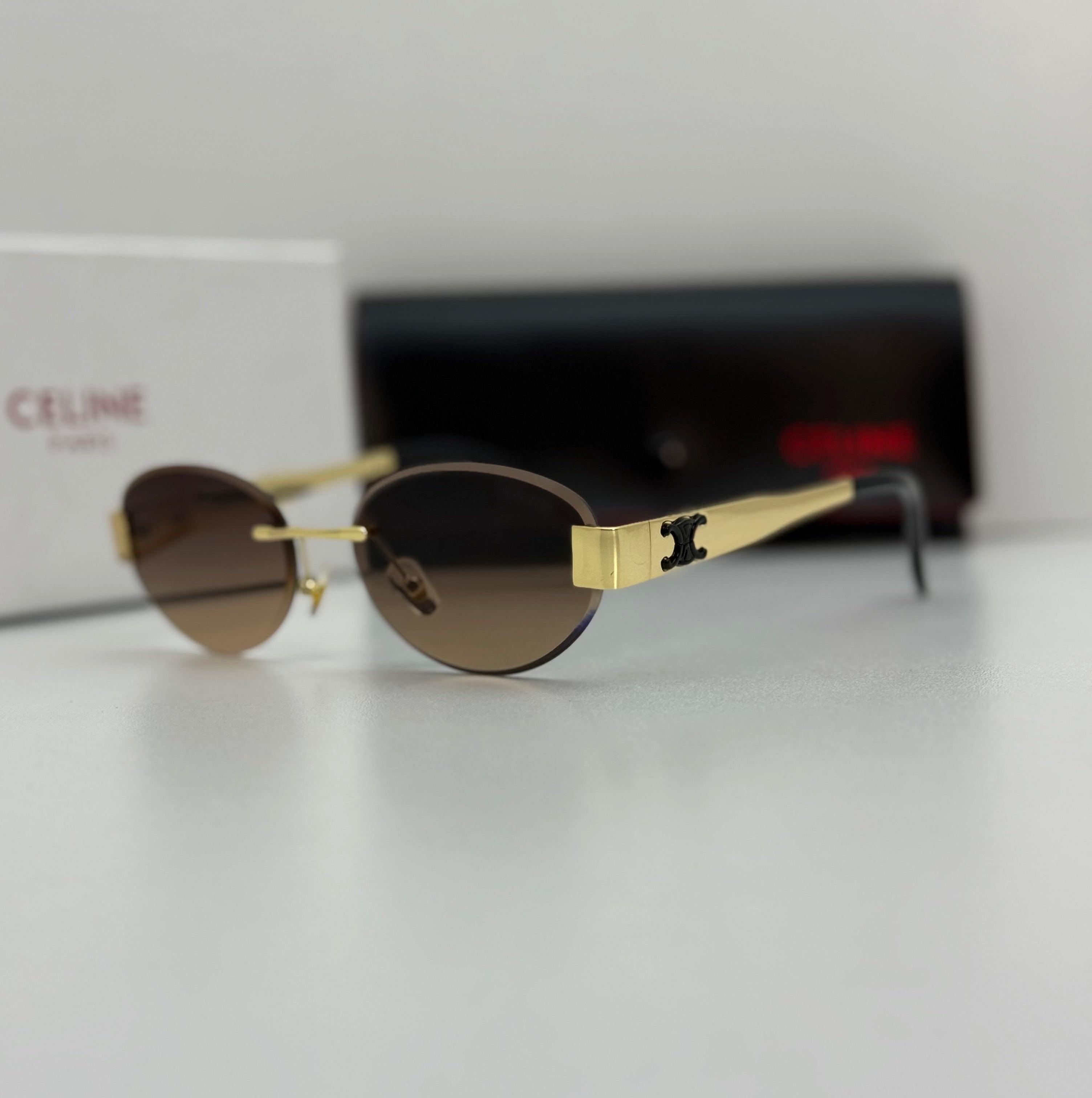 Celine Rimless Oval Sunglasses – Gold & Gradient Brown