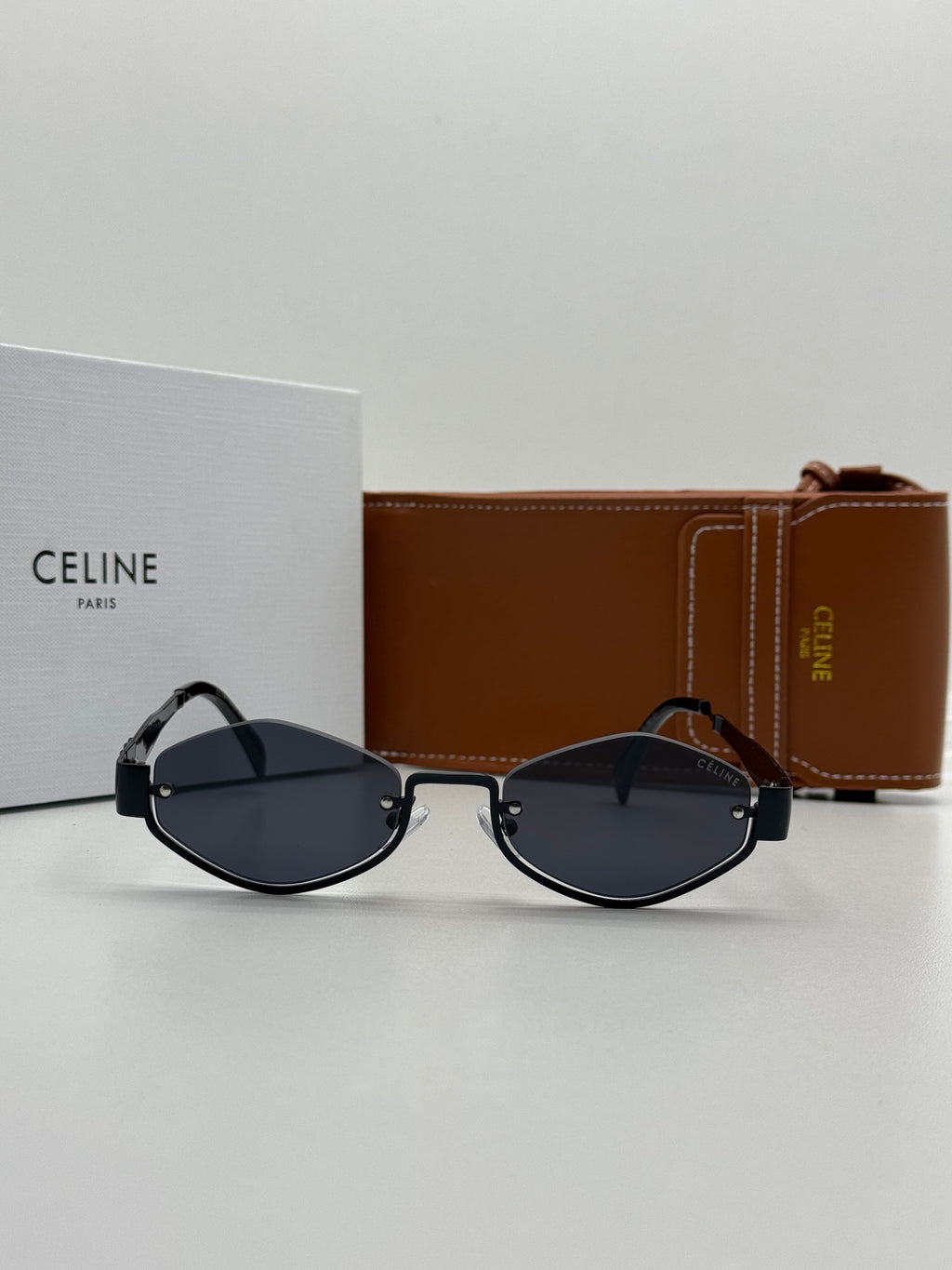 Celine Triomphe Matte Black & Dark Grey Oval