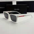 Prada Linea Rossa Square Sunglasses – Crystal Clear Frame / Dark Grey Lenses