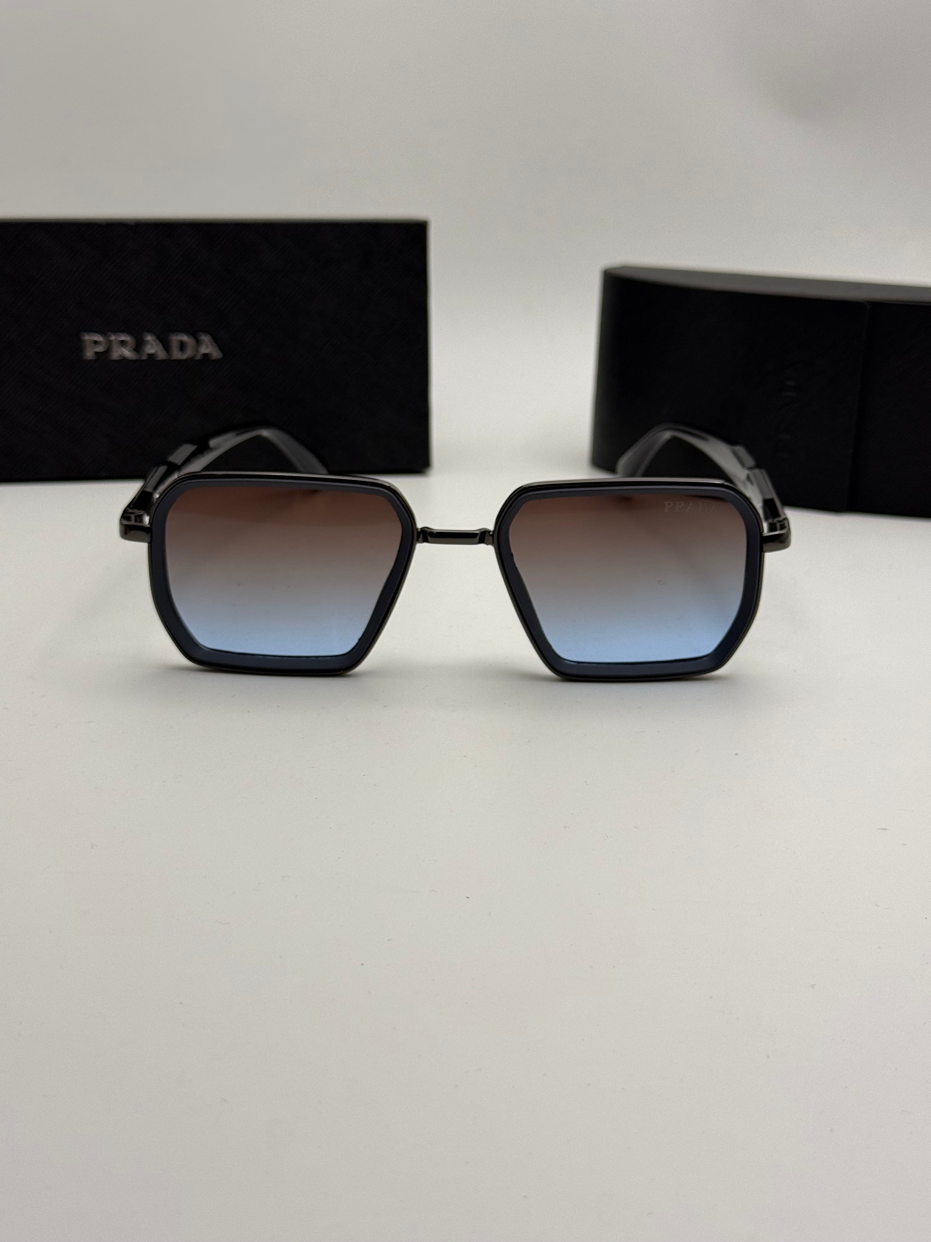 Prada Oversized Square Sunglasses — Black & Blue-Brown Gradient