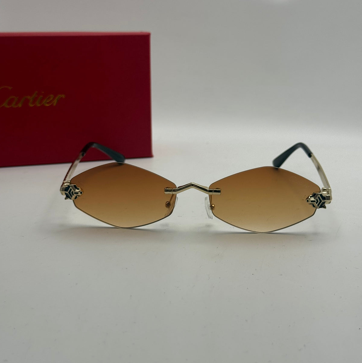 Cartier Rimless Diamond Sunglasses – Gold / Brown Gradient