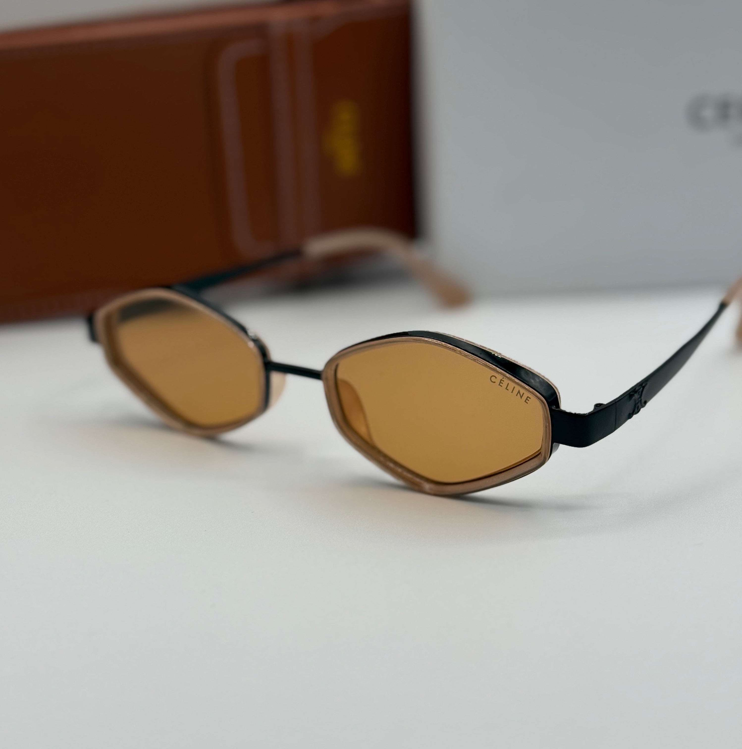 Céline Triomphe Geometric Sunglasses – Black & Amber