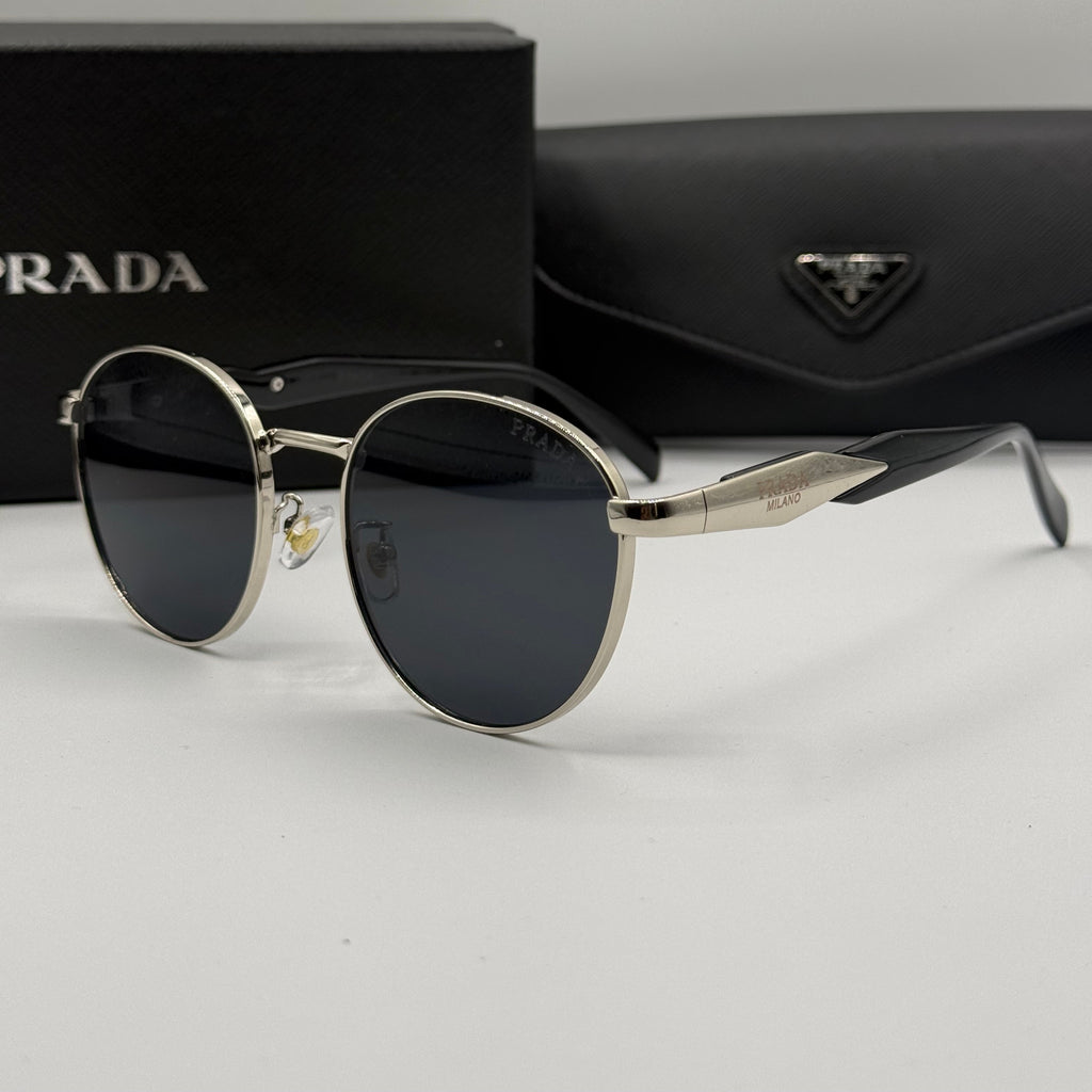Prada Round Sunglasses – Silver & Black