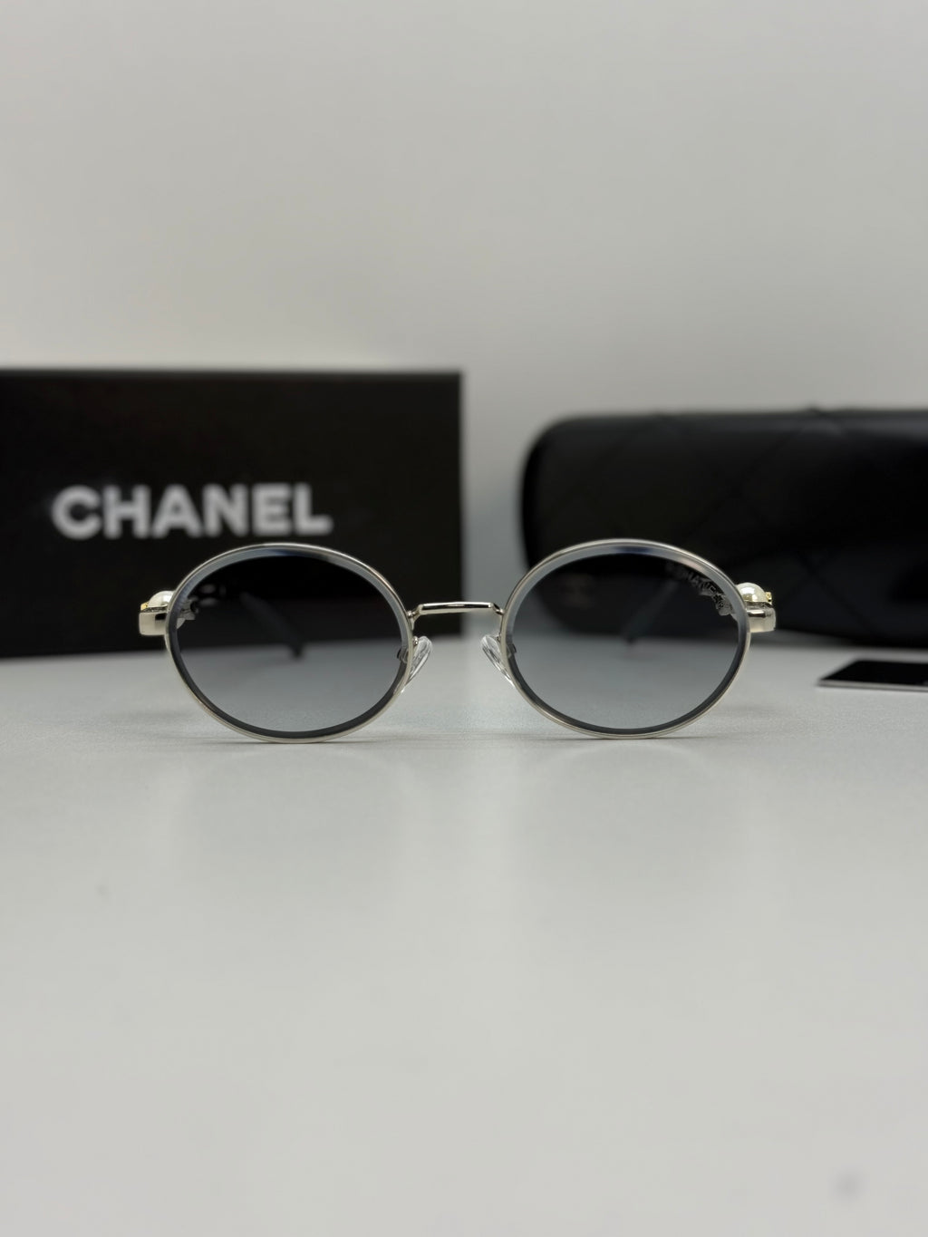 Chanel Round Metal Sunglasses (Silver / Grey Gradient)