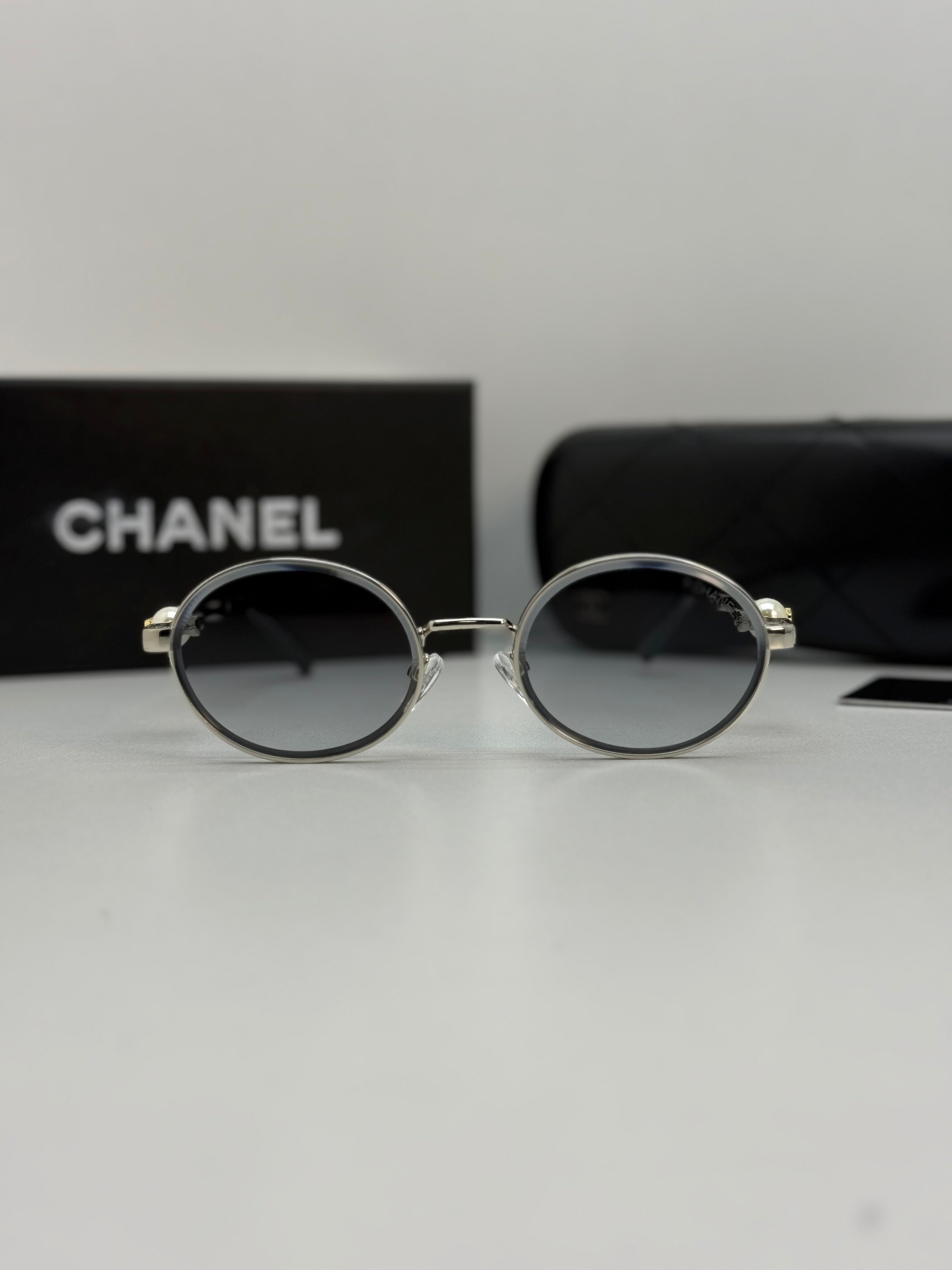 Chanel Round Metal Sunglasses (Silver / Grey Gradient)