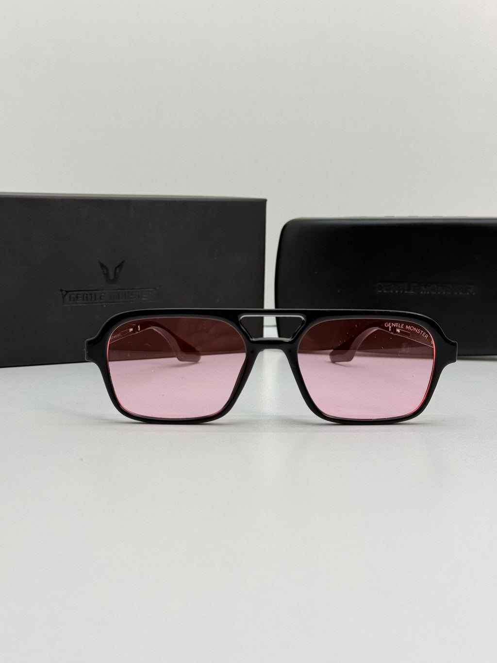 Gentle Monster Square Aviator Sunglasses (Black / Pink)