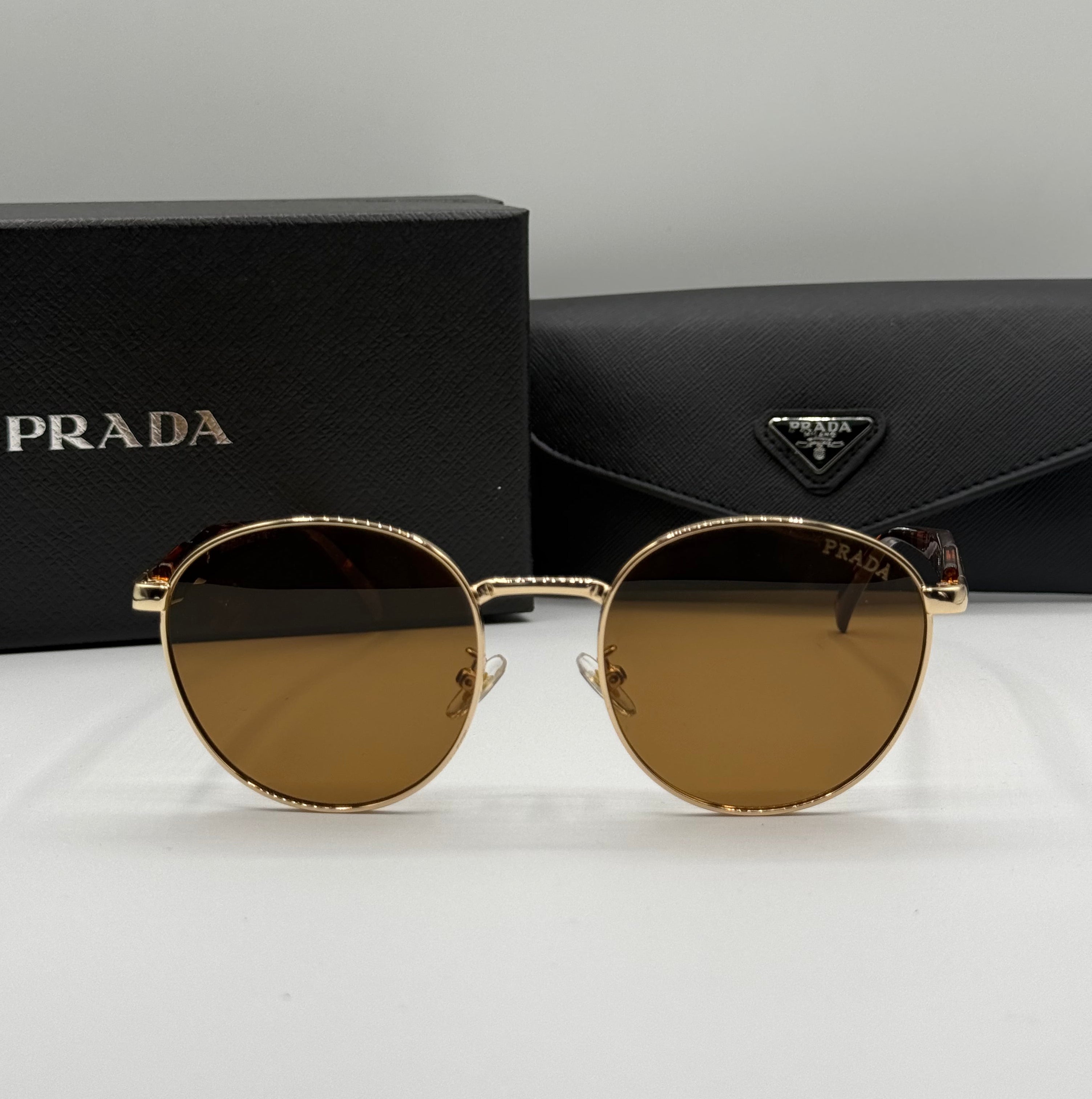 Prada Round Sunglasses – Gold & Brown Tortoise