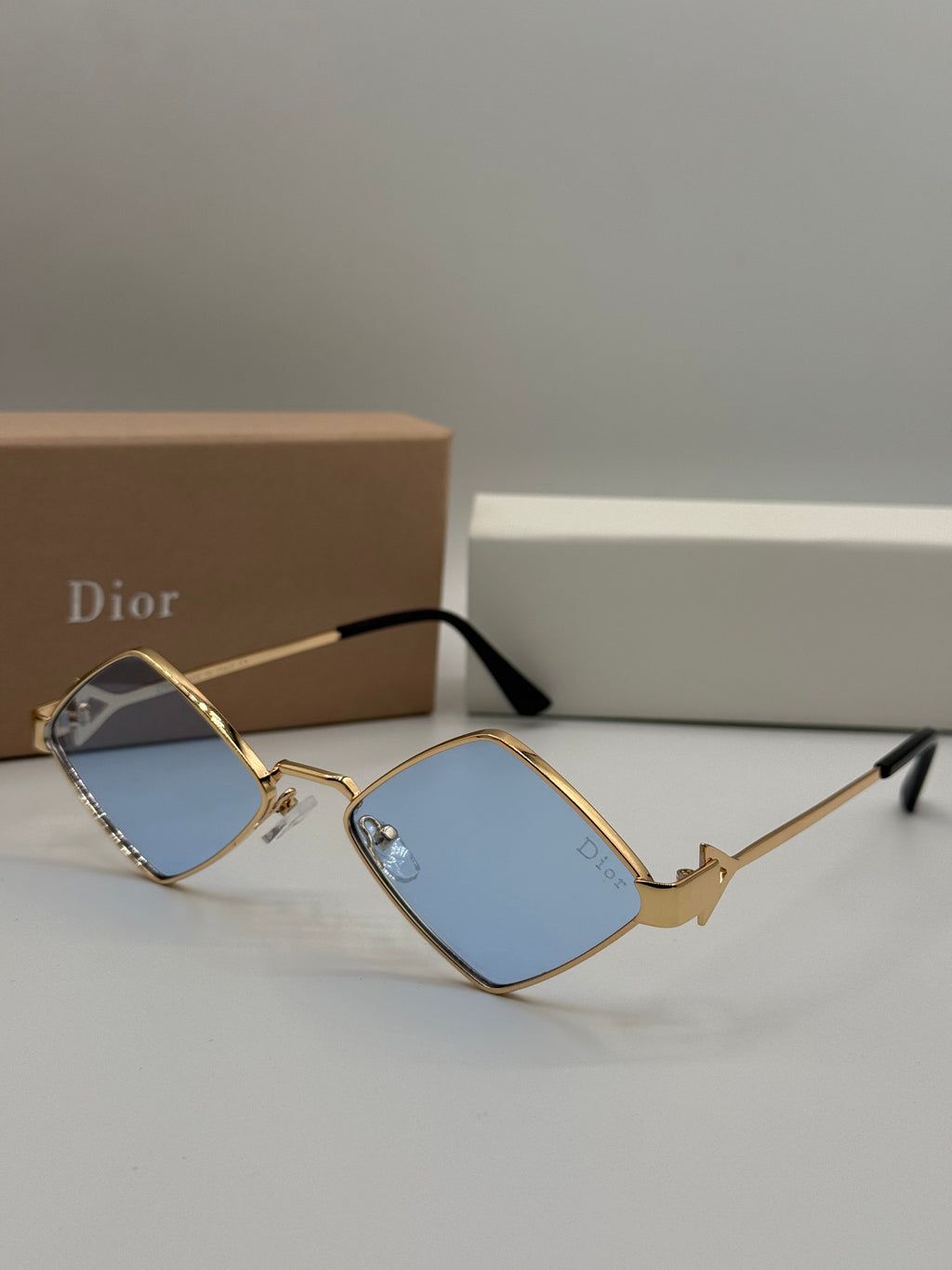 Dior Diamond Sunglasses - Gold & Light Blue