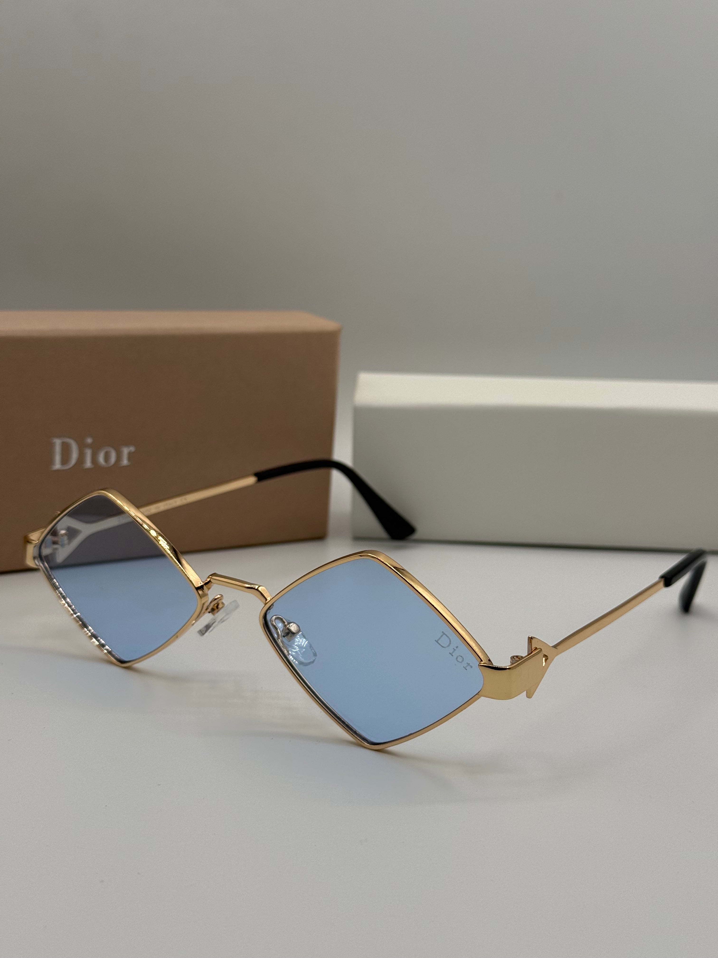 Dior Diamond Sunglasses - Gold & Light Blue
