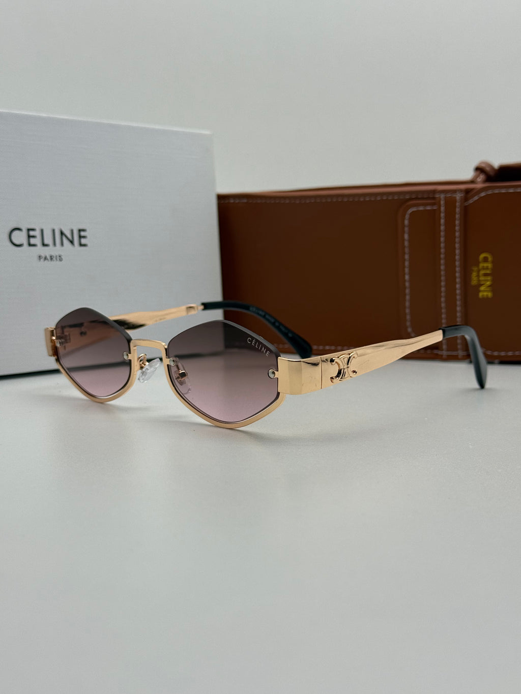 Celine Triomphe Gold & Pink Gradient Oval