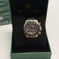 Men's Gold-Tone Black Dial Sport Watch with Black Strap