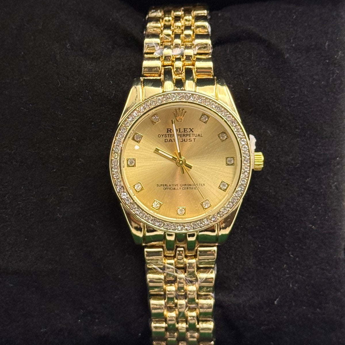 Women's Gold-Tone Champagne Dial Stone-Set Bracelet Watch