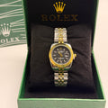 Two-Tone Black Textured Dial Fluted Bezel Bracelet Watch
