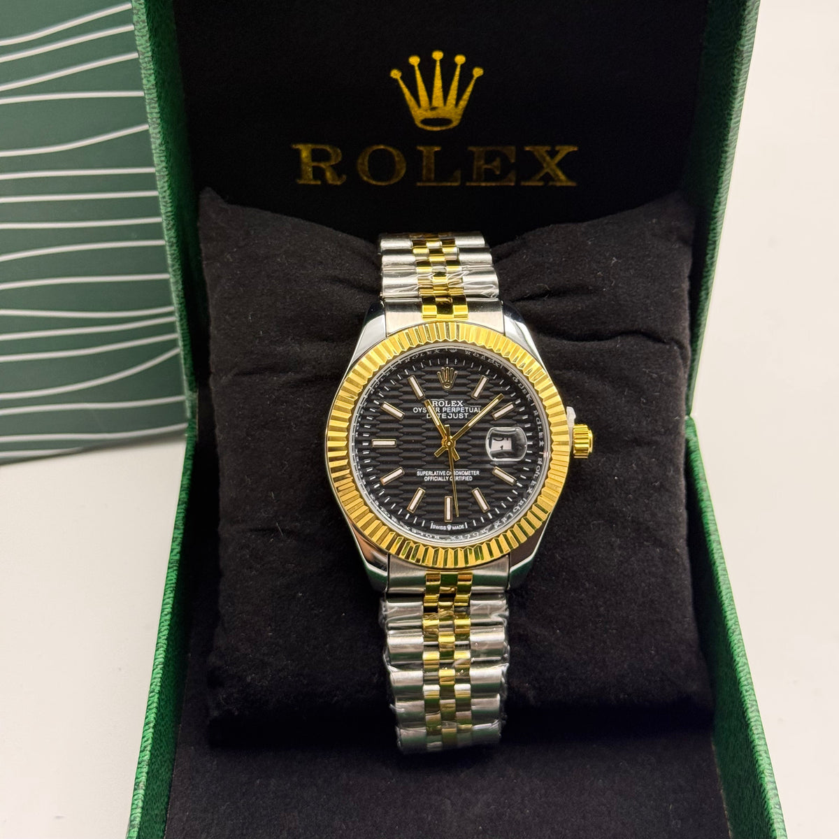 Rolex Datejust Black Textured Dial Two-Tone Watch