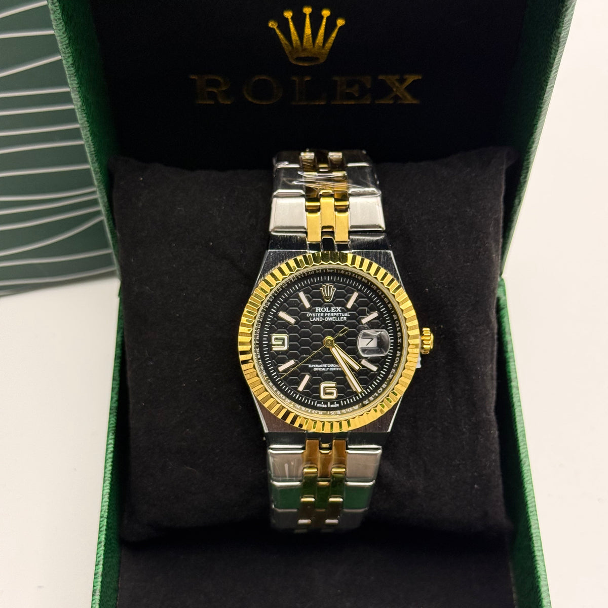 Rolex Black Honeycomb Dial Two-Tone Watch