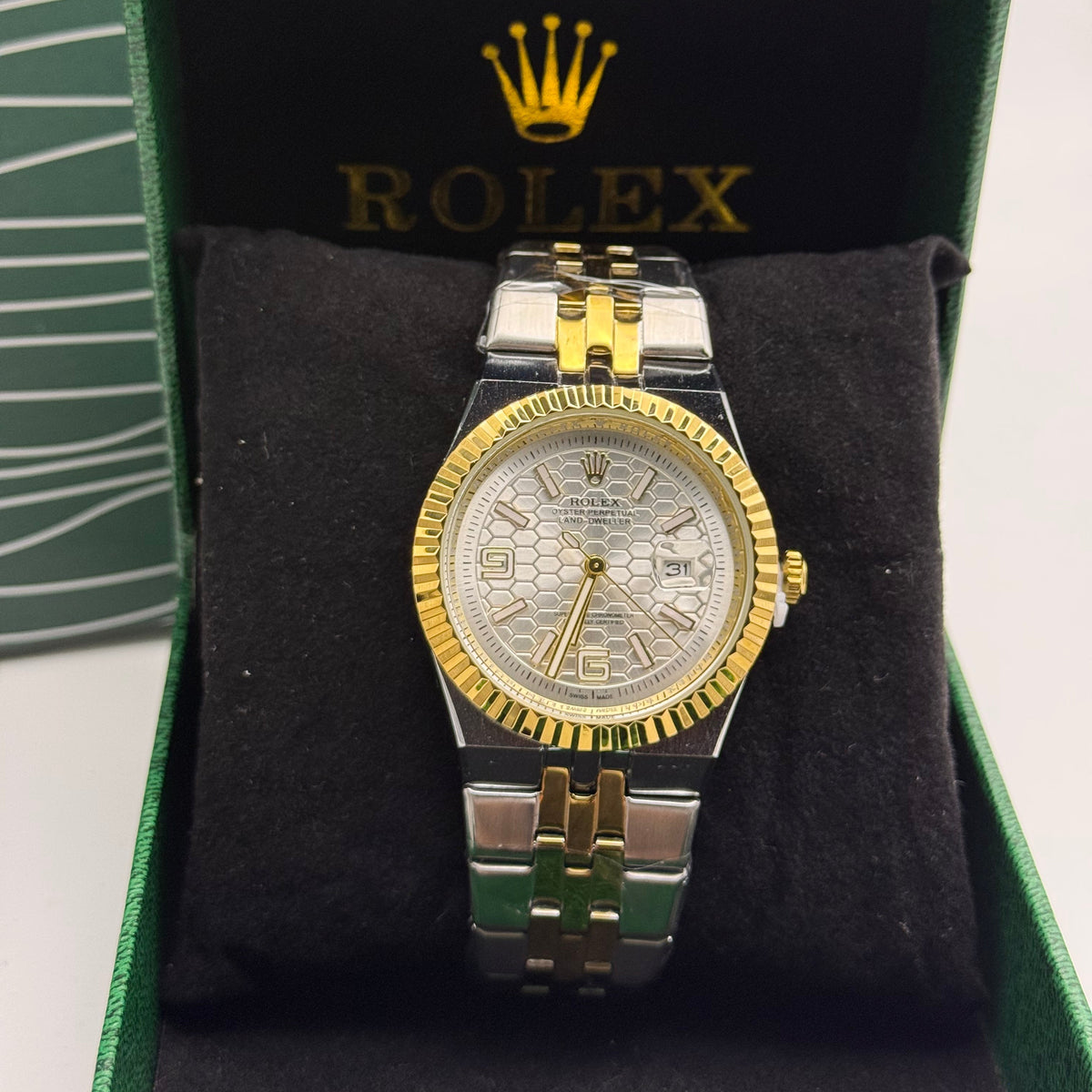 Rolex Silver Honeycomb Dial Two-Tone Watch