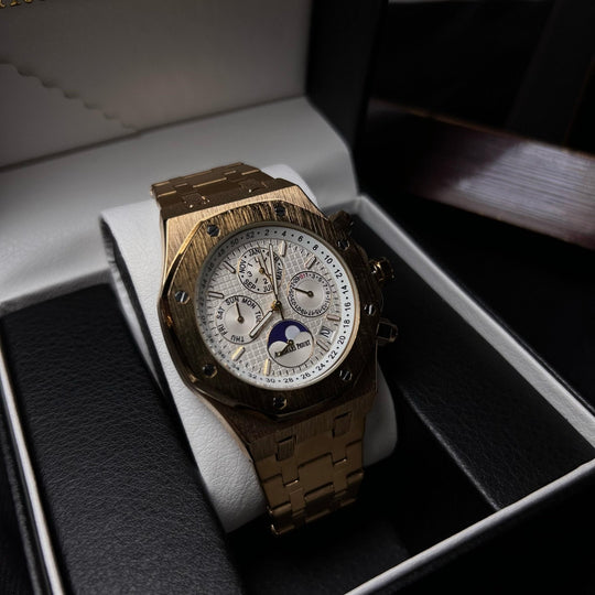 Audemars Piguet Royal Oak Chronograph For Him – Gold Tone with White Dial & Moonphase