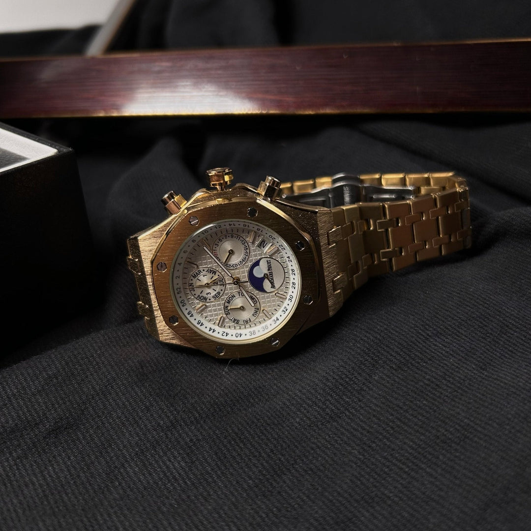 Audemars Piguet Royal Oak Chronograph For Him – Gold Tone with White Dial & Moonphase