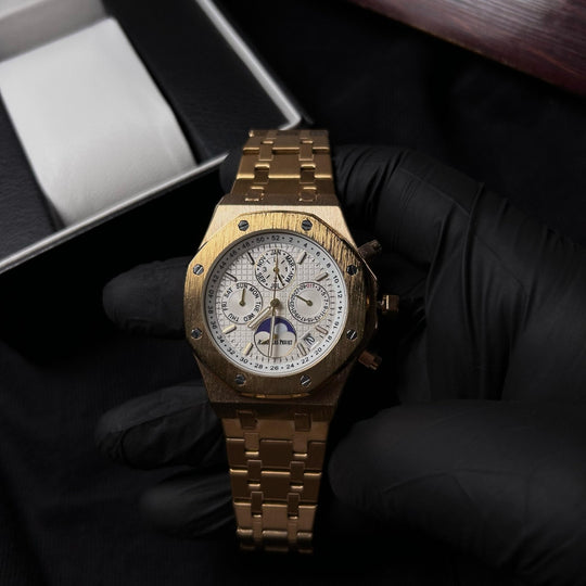 Audemars Piguet Royal Oak Chronograph For Him – Gold Tone with White Dial & Moonphase