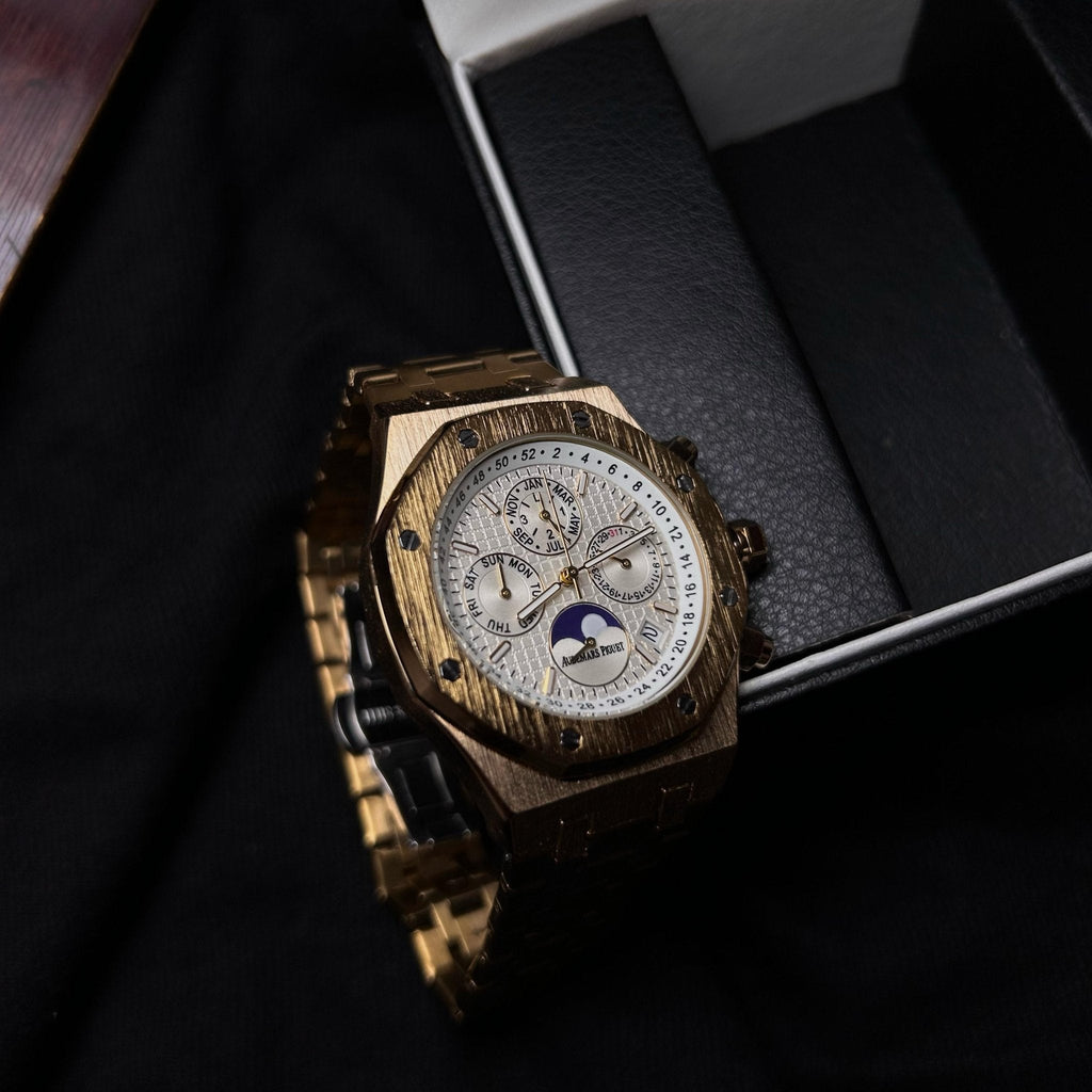 Audemars Piguet Royal Oak Chronograph For Him – Gold Tone with White Dial & Moonphase