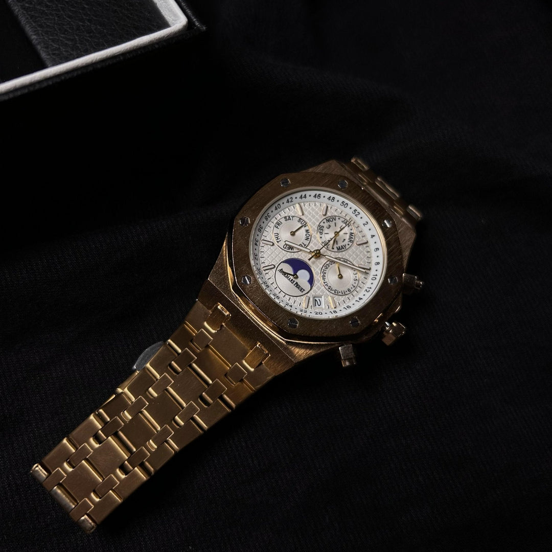 Audemars Piguet Royal Oak Chronograph For Him – Gold Tone with White Dial & Moonphase