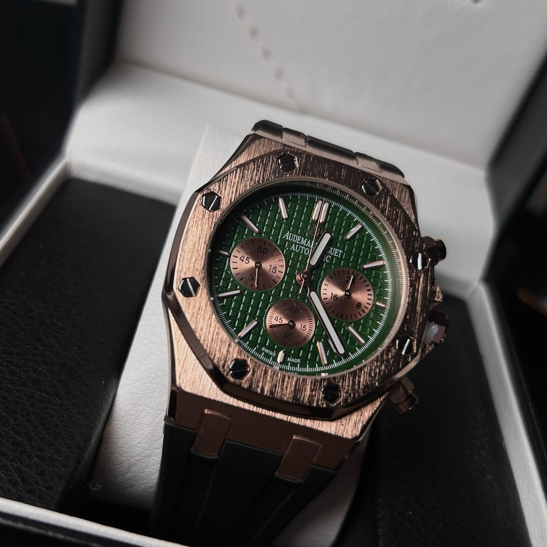 Audemars Piguet Royal Oak Chronograph For Him - Rose Gold-Tone with Green Dial