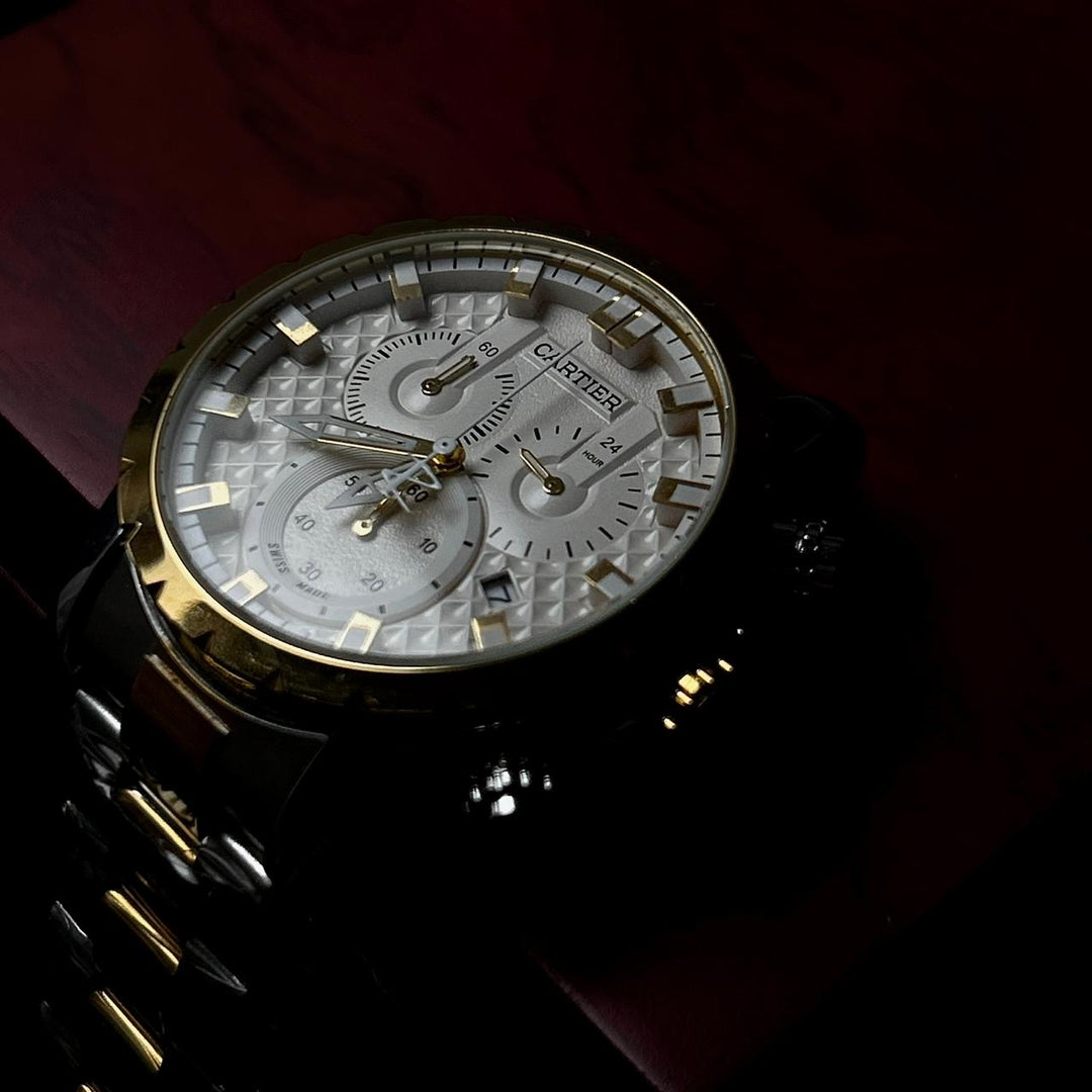 Cartier Chronograph For Him - Two Tone White