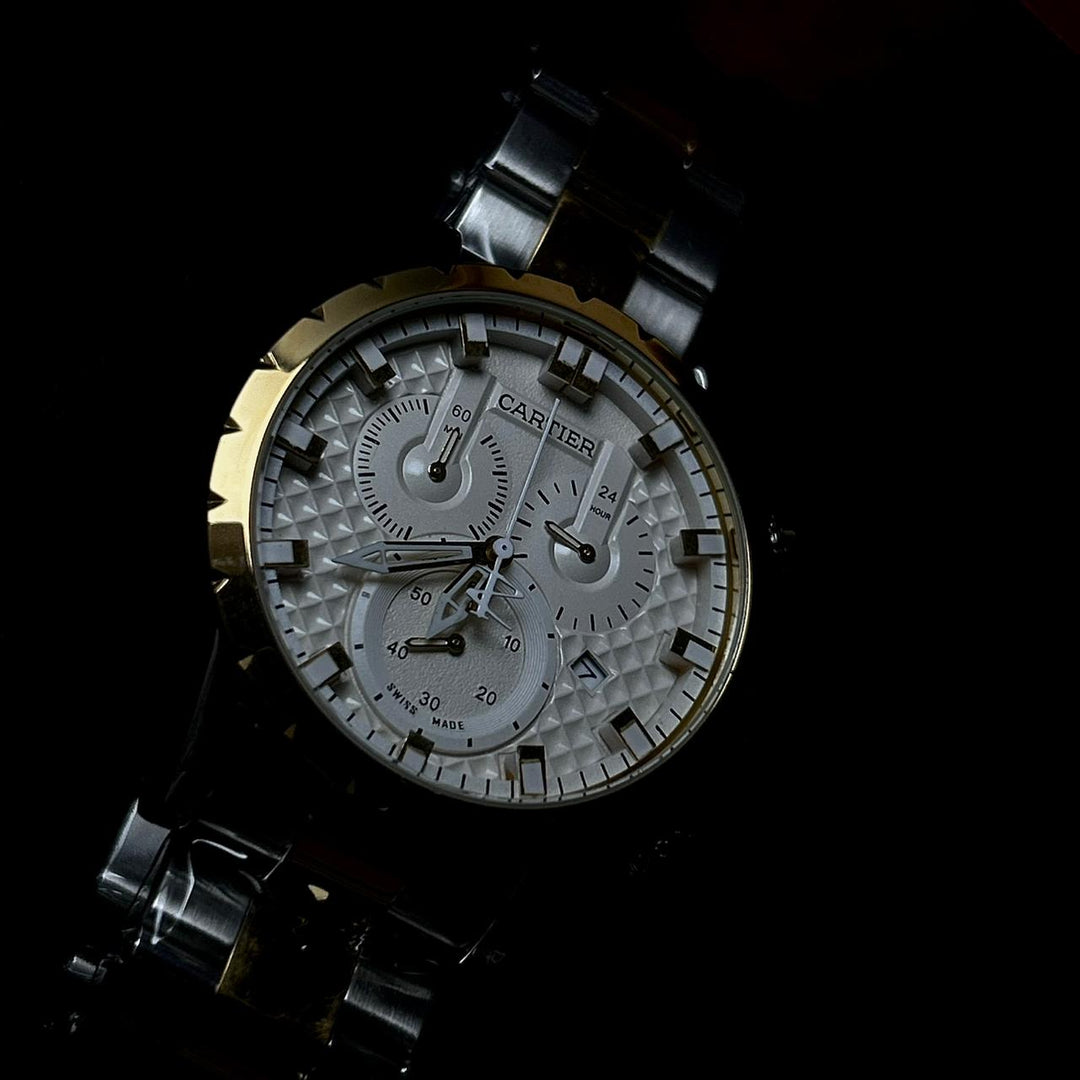 Cartier Chronograph For Him - Two Tone White
