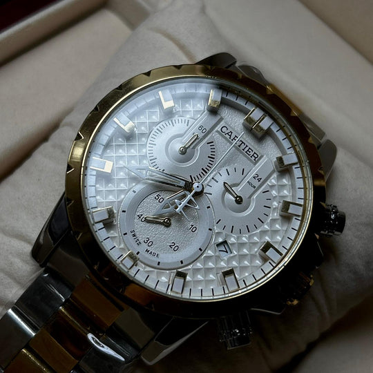 Cartier Chronograph For Him - Two Tone White