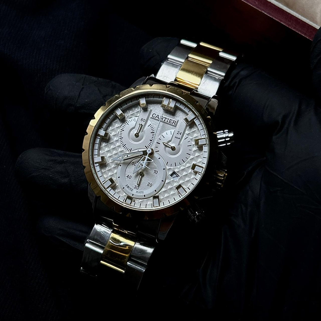 Cartier Chronograph For Him - Two Tone White