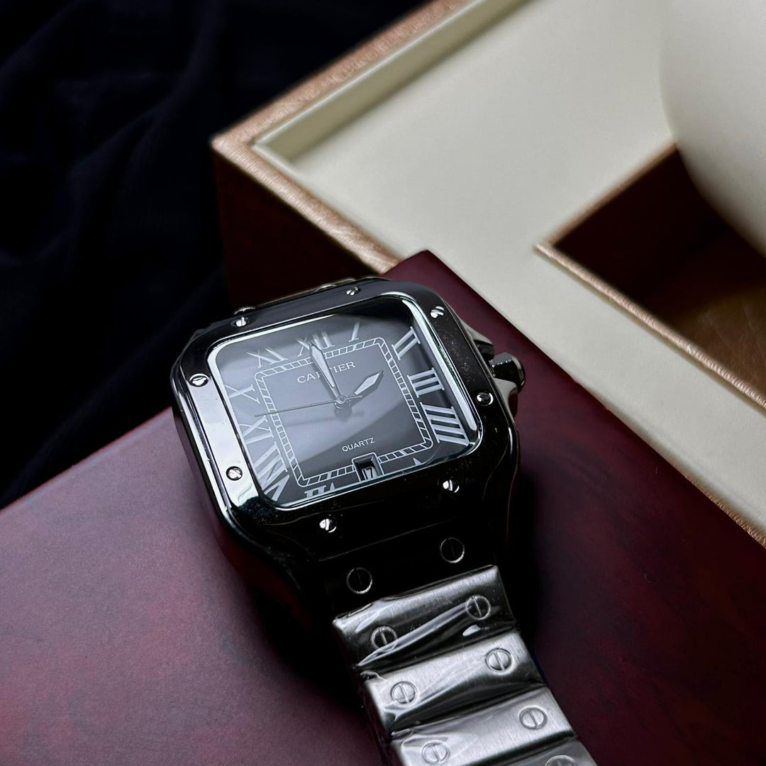 Cartier Santos For Him - Stainless Steel with Black Dial