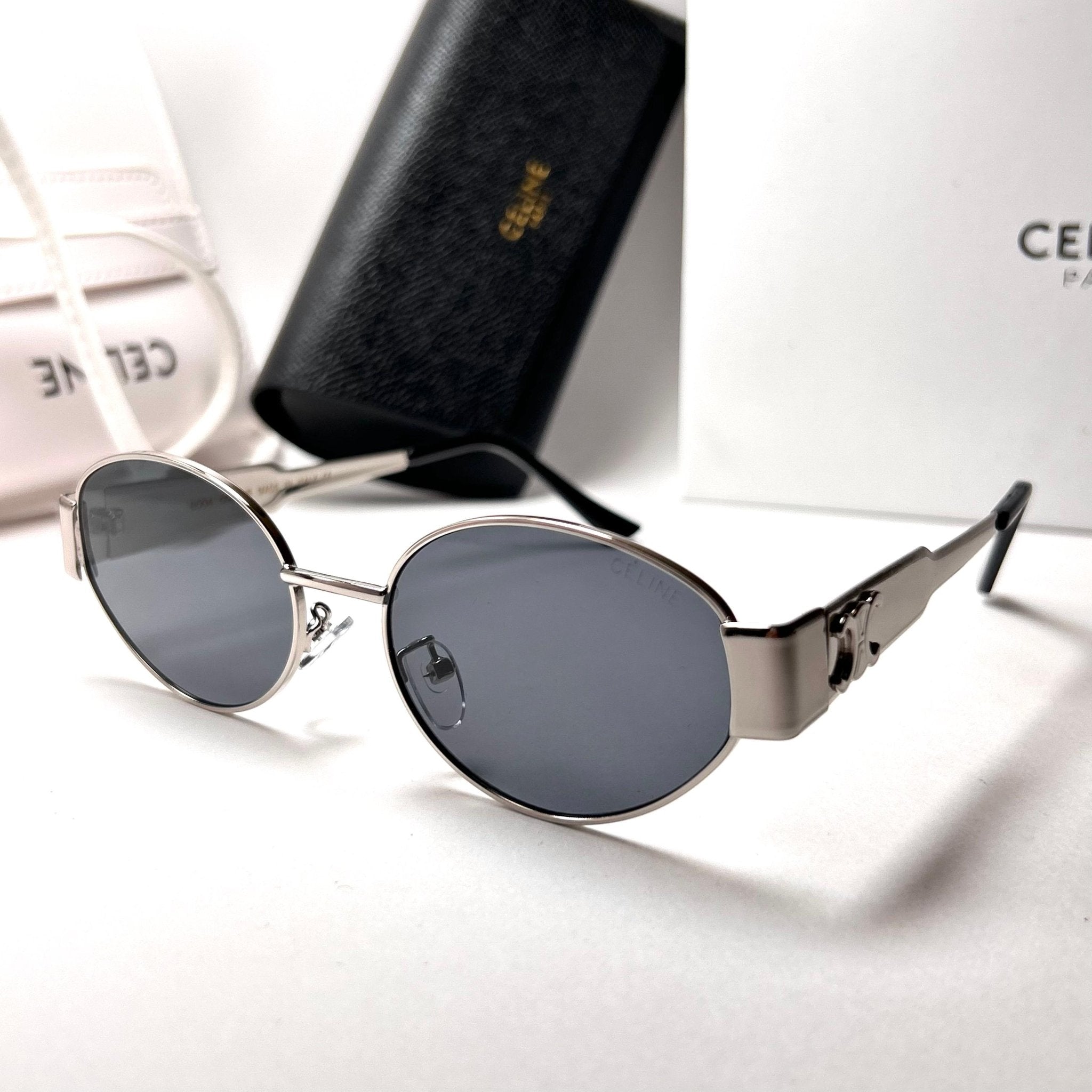 Celine Retro Oval – Silver Black