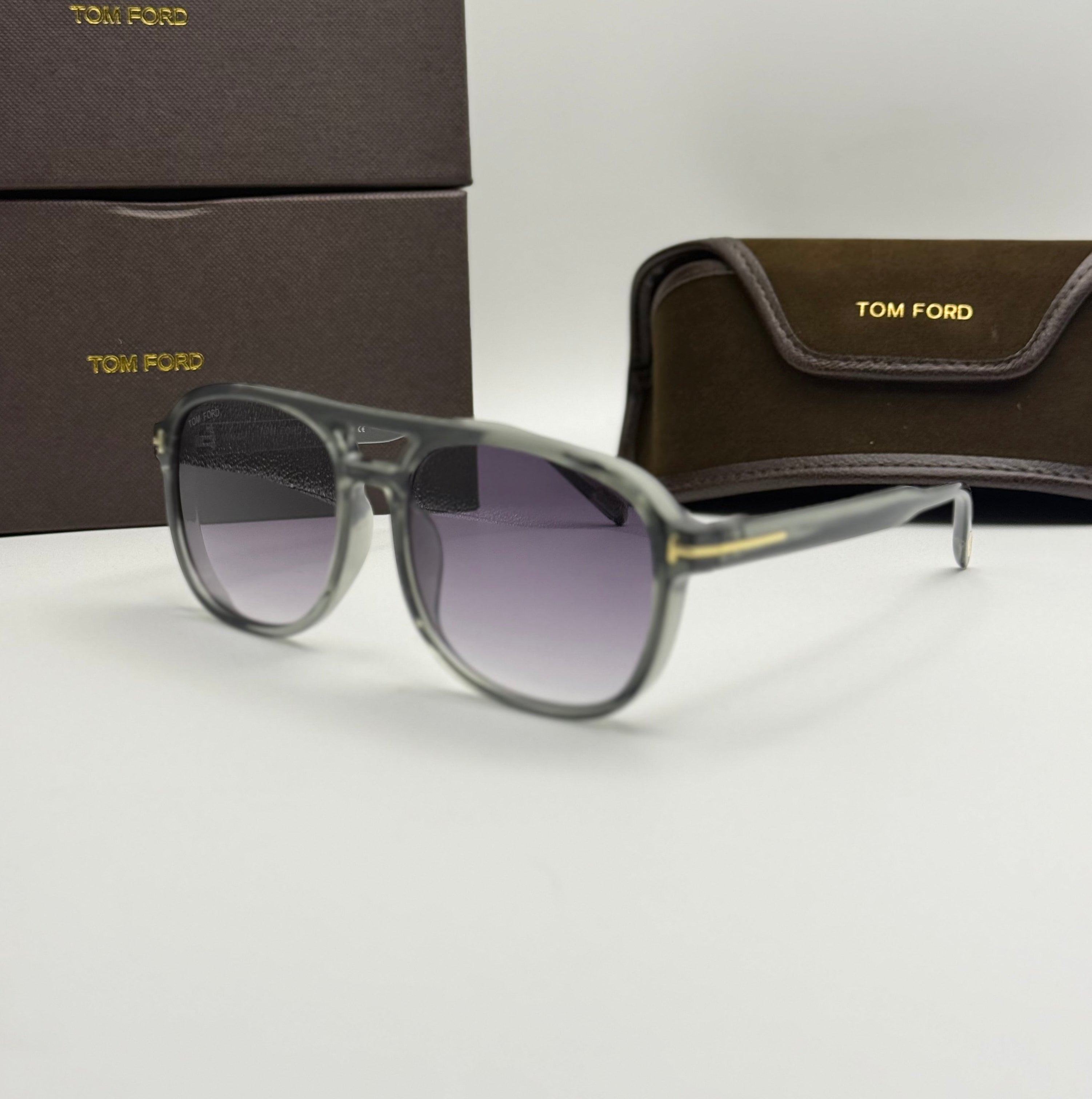 Tom Ford Aviator Sunglasses – Grey Tortoise / Purple Gradient Lenses