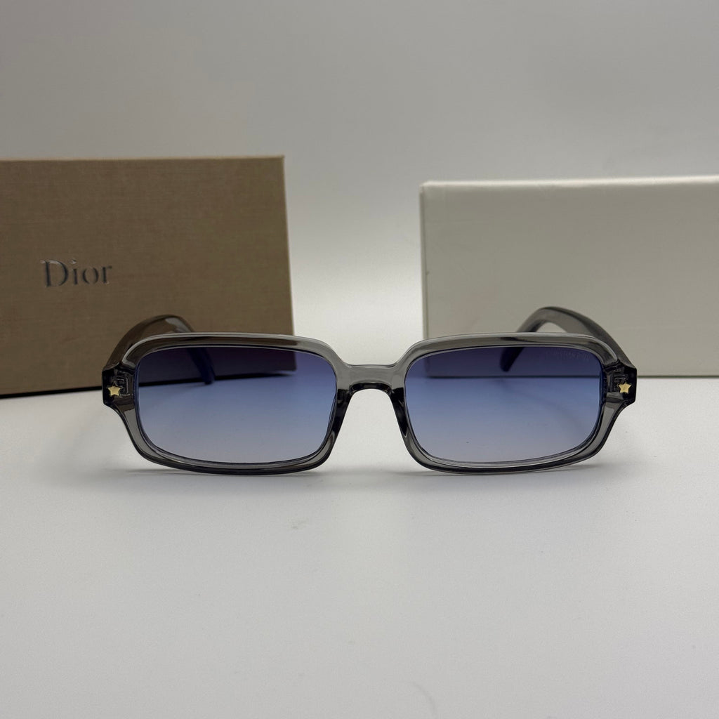 Dior Rectangular Sunglasses – Transparent Grey / Blue Gradient Lenses