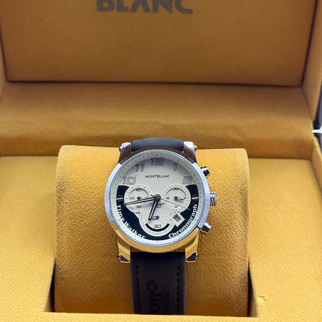Montblanc TimeWalker Chronograph Watch — Black Leather Strap